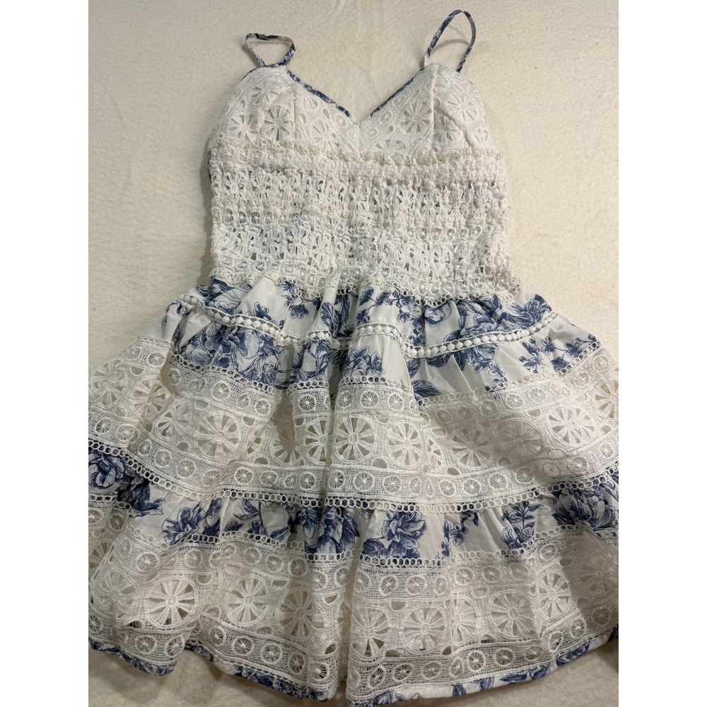 Altar'd State Ivory Blue Floral Lace Smocked Mini Dress E1592Y799JI Medium